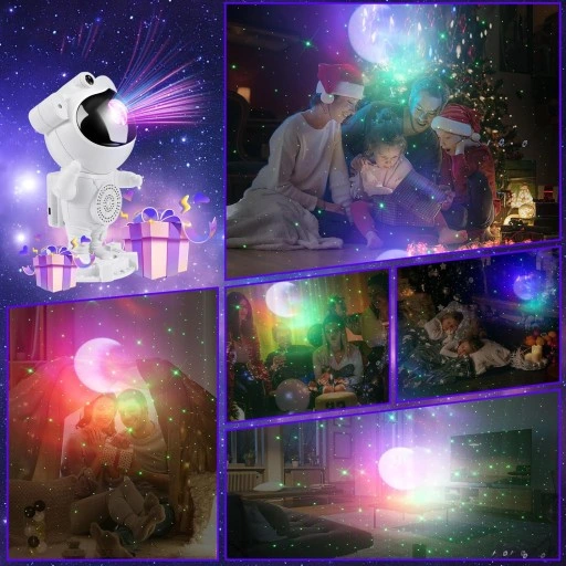 Lampka nocna GŁOŚNIK DO USYPIANIA Bluetooth ASTRONAUTA Projektor gwiazd