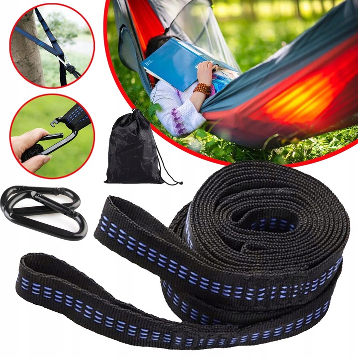 PASY DO MOCOWANIA HAMAKA, 2 SZTUKI, PASY Z 2 KARABIŃCZYKAMI, NA KEMPING