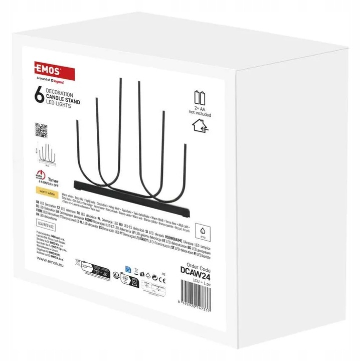 Świecznik świąteczny 6 LED 40 cm 2x AA metal ciepła biel IP20 timer EMOS