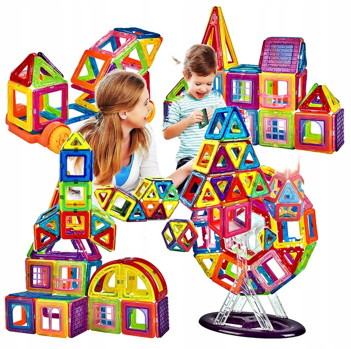 EDUKACYJNE KLOCKI MAGNETYCZNE 124 elementy SZABLON certyfikat GRATIS