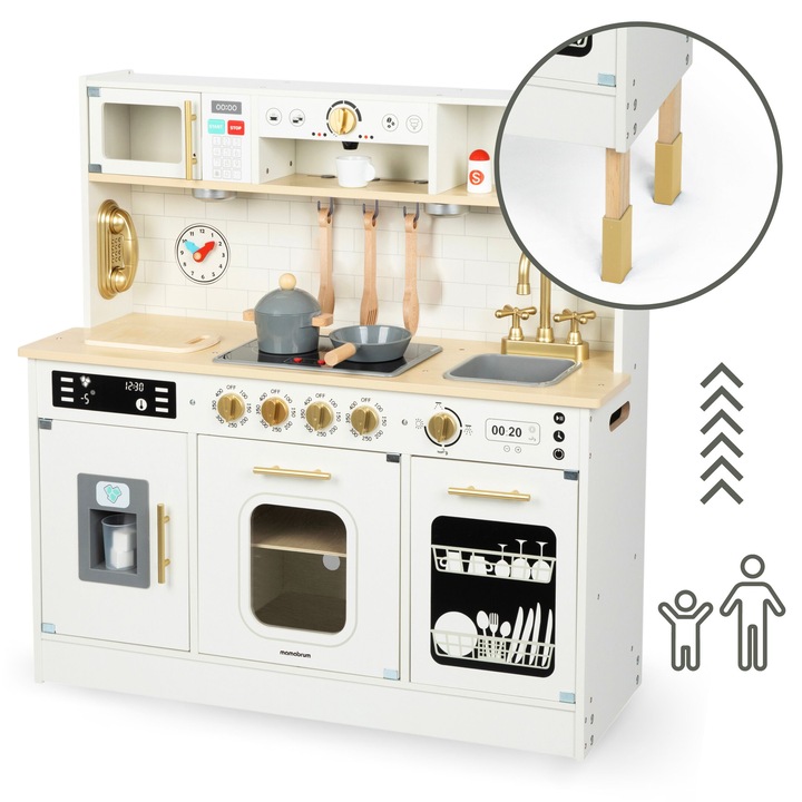 Duża Interaktywna Edukacyjna Drewniana Kuchnia z Oświetleniem LED 2 Poziomy