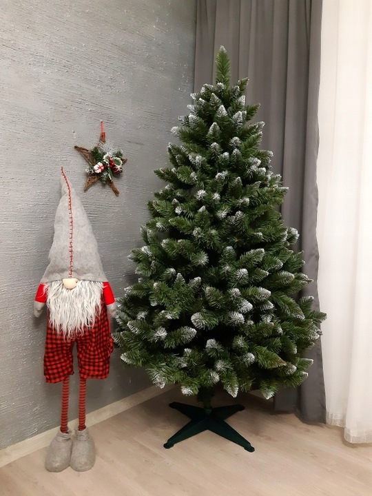 CHOINKA SZTUCZNA ZIELONA JODŁA Z BIAŁYMI KOŃCAMI 180 cm GĘSTA + STOJAK