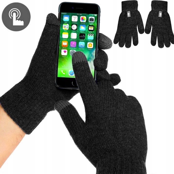 Zimowy KOMPLET Męski CZAPKA + KOMIN + RĘKAWICZKI DO TELEFONU CIEPŁY czarny