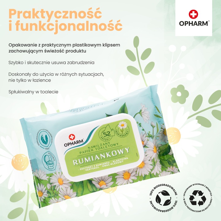 Nawilżany papier toaletowy rumiankowy Opharm 6x52 szt.