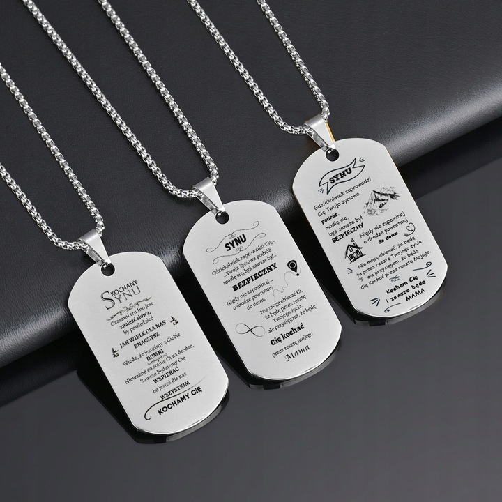 Srebrny Nieśmiertelnik Grawer Prezent dla Syna od Mamy Naszyjnik Męski BOX