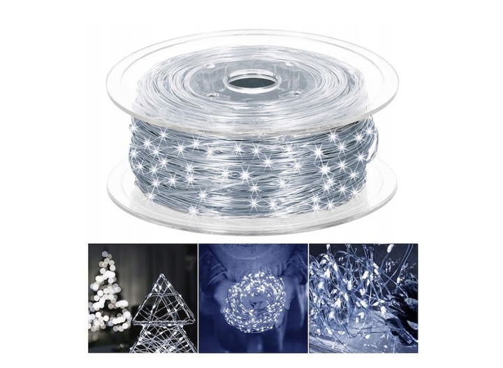 Lampki Choinkowe 1000 LED Mikro Drucik 100m Pilot Biały Zimny