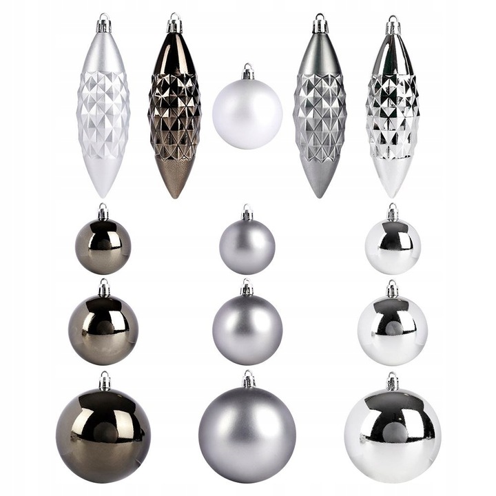 31x Bombki CHOINKOWE świąteczne nietłukące SREBRNE zestaw bombek na choinkę