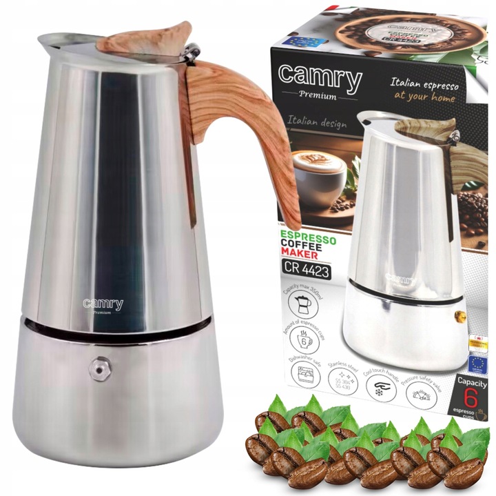 Kawiarka Zaparzacz do kawy 320ml Działa na indukcji, Gaz, Stalowa Camry