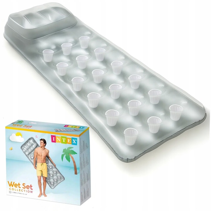 Materac Dmuchany z Zagłówkiem Plażowy Wodny do Pływania Srebrny INTEX 58894