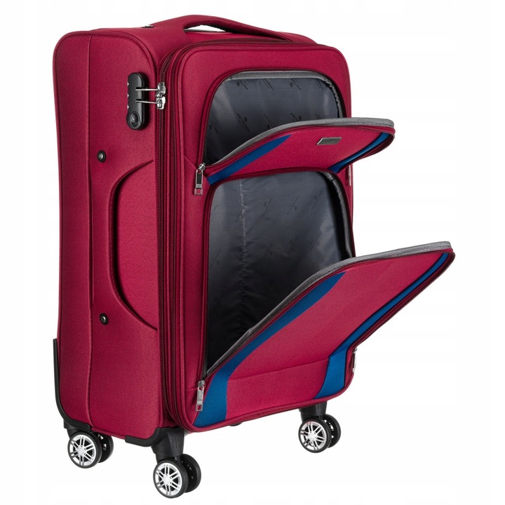 Duża walizka z wytrzymałej tkaniny poliestrowej w czerwono-niebieskim kolor