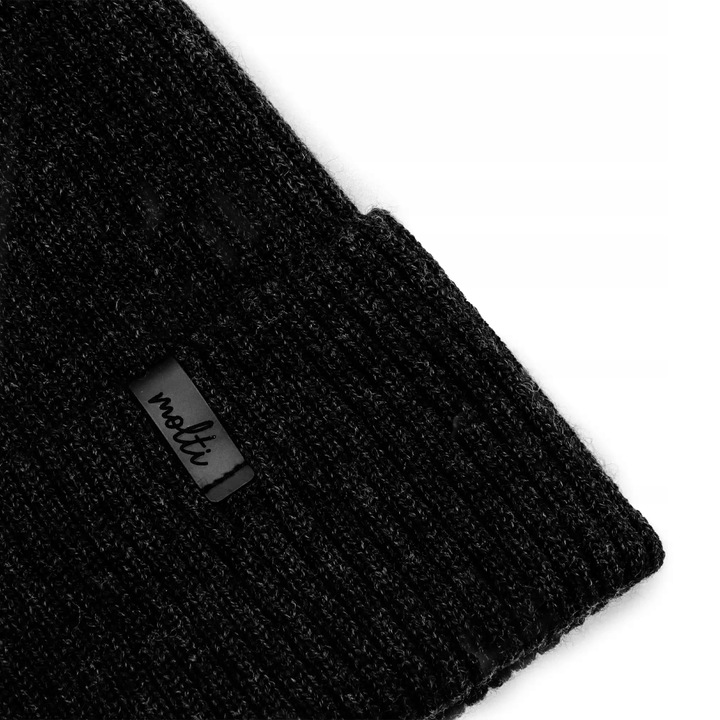 Czapka zimowa męska ciepła klasyczna CZARNA wełna MERINO na zimę 55-60