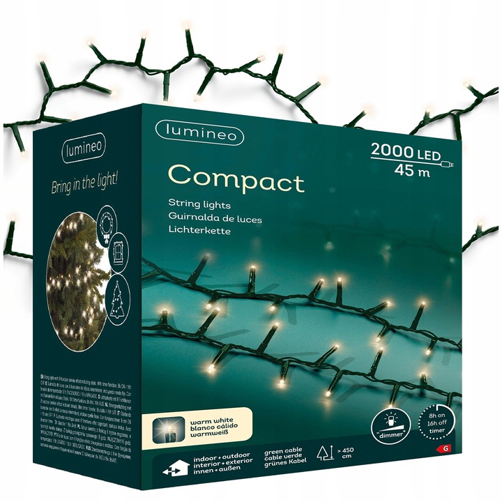 Lampki Choinkowe Światełka Ciepłe Białe 2000 LED 45 m IP44 ZEW/WEW COMPACT
