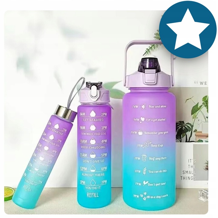 BIDON BUTELKA na WODĘ MOTYWACYJNA Zestaw 3 SZT. SHAKER FITNES 2L 0,7L 0,3L