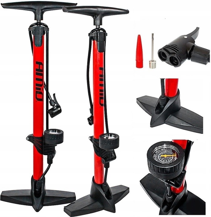 STACJONARNA POMPKA ROWEROWA METALOWA MANOMETR AMIO