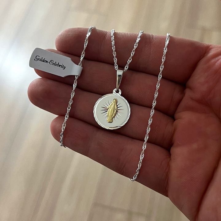 SREBRNY ŁAŃCUSZEK+MEDALIK 925 KOMUNIA CHRZEST ROCZEK DLA DZIEWCZYNKI GRAWER