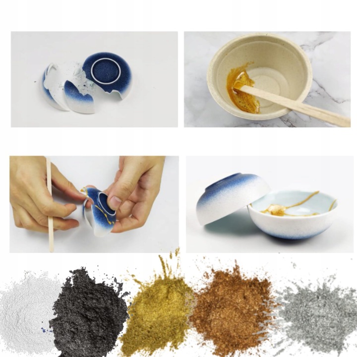 ZESTAW DO TECHNIKI KINTSUGI NAPRAWA CERAMIKI ZESTAW DIY KLEJ ZŁOTY 5min