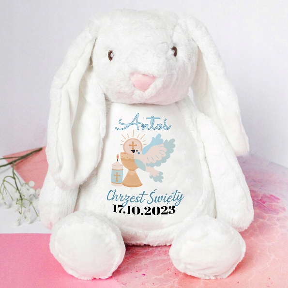 Miś Przytulanka Maskotka Króliczek Prezent Na Chrzest Święty IMIĘ DATA