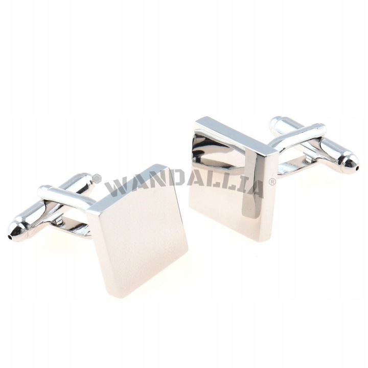 WANDALLIA Spinki do mankietów SP-MN-190 Kwadratowe Srebrne Stylowe Ślubne