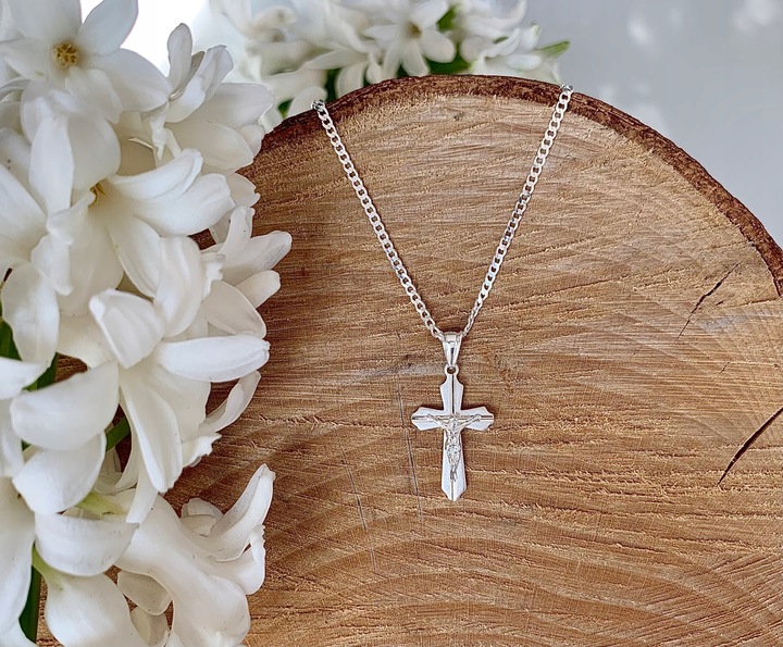 Łańcuszek srebrny pancerka 45cm 925 z krzyżykiem idealny prezent na komunię