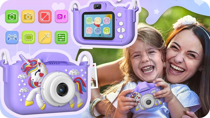 APARAT CYFROWY DLA DZIECI JEDNOROŻEC 48Mpx SELFIE KAMERA+KARTA 32GB MENU PL