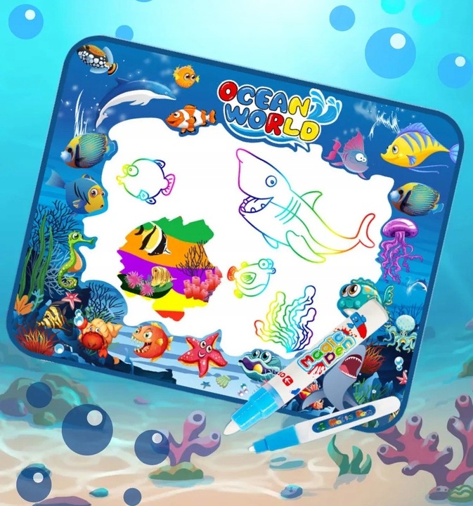 MATA WODNA DO MALOWANIA WODA DLA DZIECI Pieczatki 22 ele DUZA 100x80cm XXL