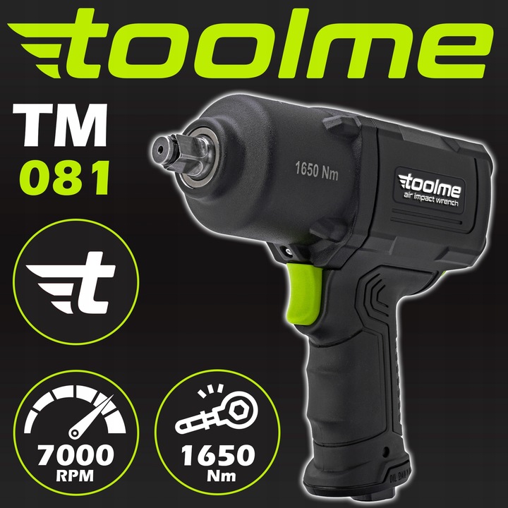 UDAROWY klucz pneumatyczny 1650Nm TOOLME kompozytowy do kół Z UDAREM 1/2 "