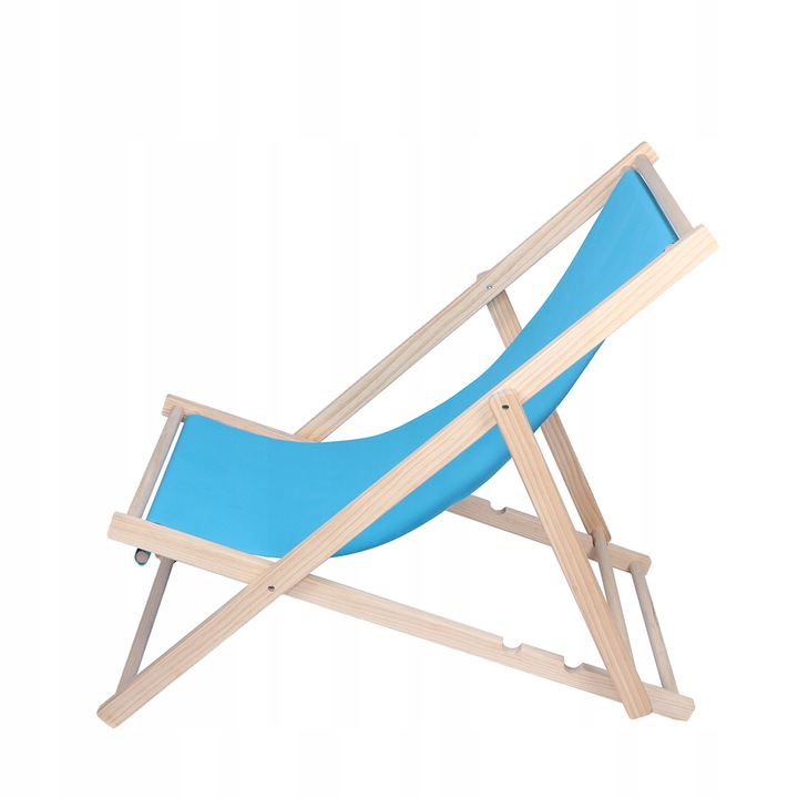 LEŻAK PLAŻOWY OGRODOWY KEMPINGOWY SKŁADANY DREWNIANY FEZ NIEBIESKI