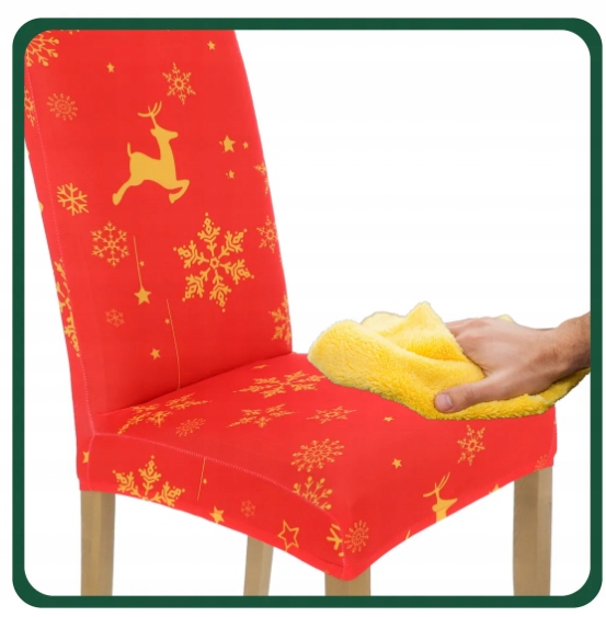 ZESTAW 6 SZT POKROWIEC NA KRZESŁO CZERWONY ŚWIĄTECZNE WZORY ELASTYCZNY UNIW