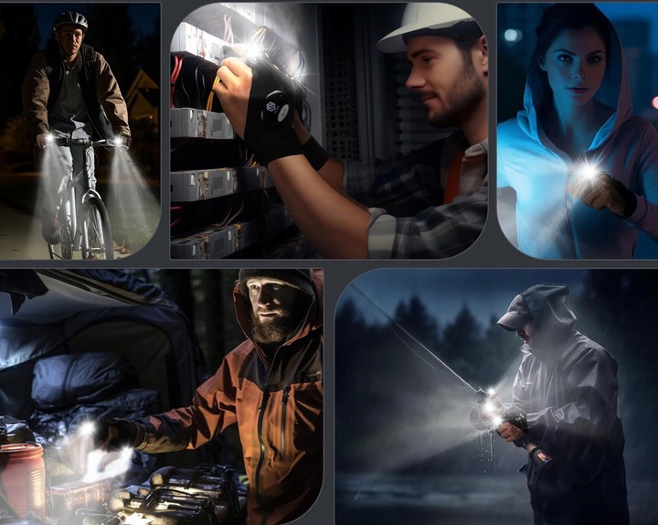 RĘKAWICZKI LED USB RĘKAWICZKI Z LATARKĄ LED ŚWIECĄCE RĘKAWICE ładowane USB