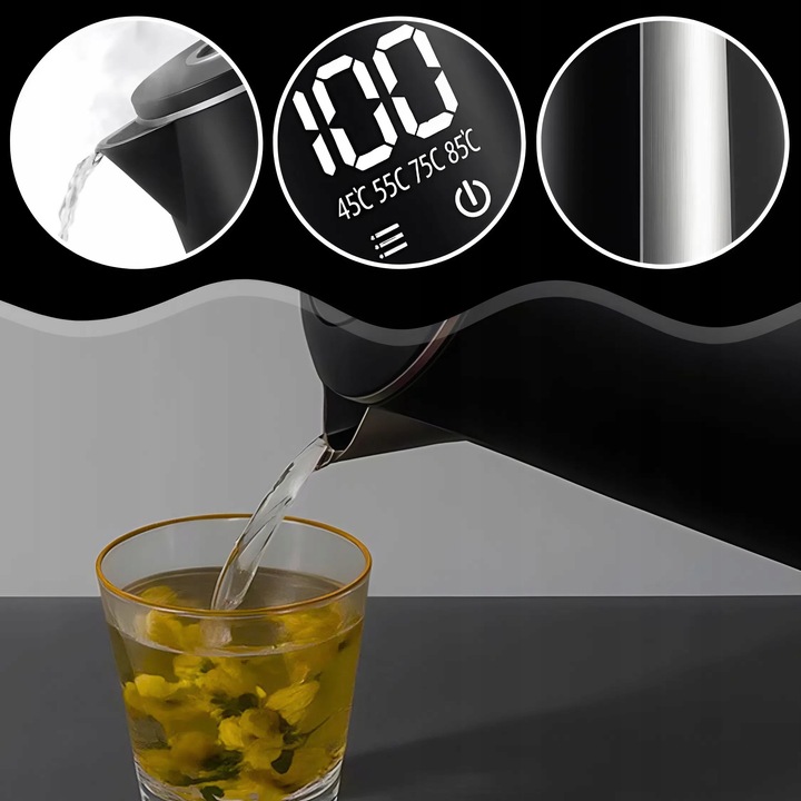 CZAJNIK ELEKTRYCZNY BEZPRZEWODOWY 1,7L 1500W CZARNY REGULACJA TEMPERATURY