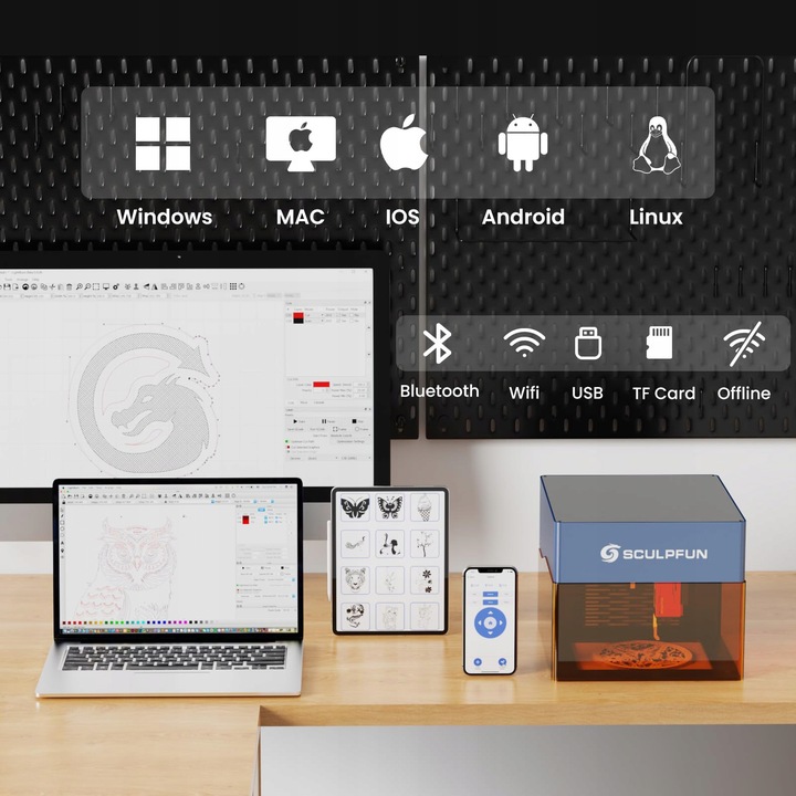 Grawerka laserowa Micro Desktop 10000mm/min SCULPFUN iCube Pro 5W 130*130mm