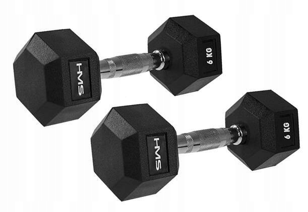 HMS Zestaw Hantli HEX PRO Gumowanych Do Ćwiczeń Treningu Siłowego 2x6 kg