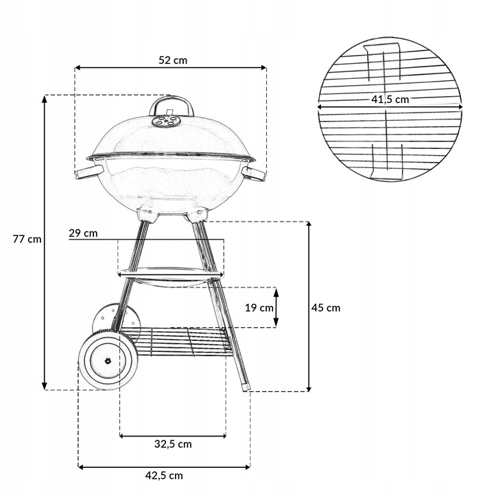GRILL OGRODOWY WĘGLOWY OKRĄGŁY PRZENOŚNY POKRYWA RUSZT + 4 x MATA BBQ