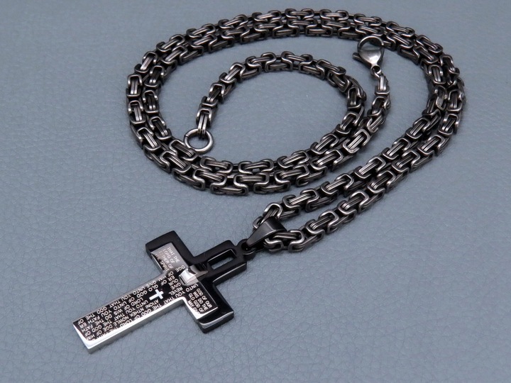 CZARNY ŁAŃCUSZEK + KRZYŻYK CZARNA STAL CHIRURGICZNA 316L SPLOT KRÓLEWSKI