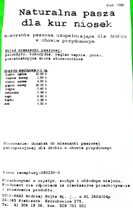 PASZA DLA KUR NIOSEK 25KG NATURALNA KARMA MIESZANKA BEZ GMO SYPKA ZIARNO