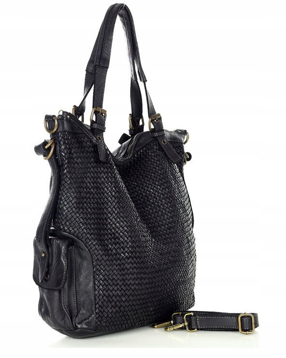 Skórzana torebka shopper z regulowanymi rączkami