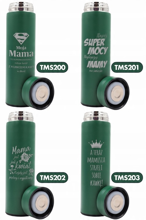 KUBEK TERMICZNY Zielony LED Na Prezent Dla Mamy Taty NAJLEPSZA MAMA Wzory