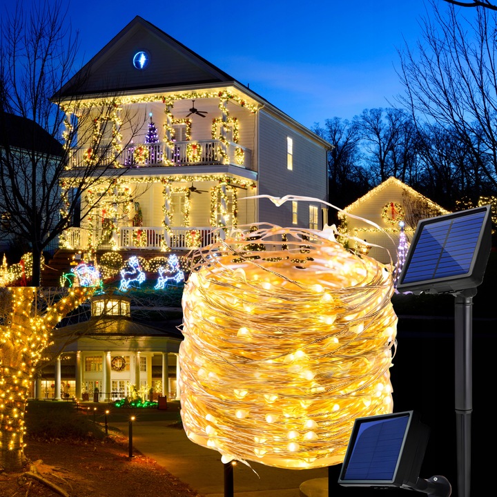 Lampki solarne CHOINKOWE do ogrodu 200 LED DRUCIK świąteczne ZEWNĘTRZNE 20m