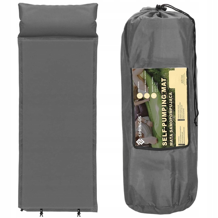 MATA SAMOPOMPUJĄCA KARIMATA TURYSTYCZNA Z PODUSZKĄ 186 cm DMUCHANA GRUBA