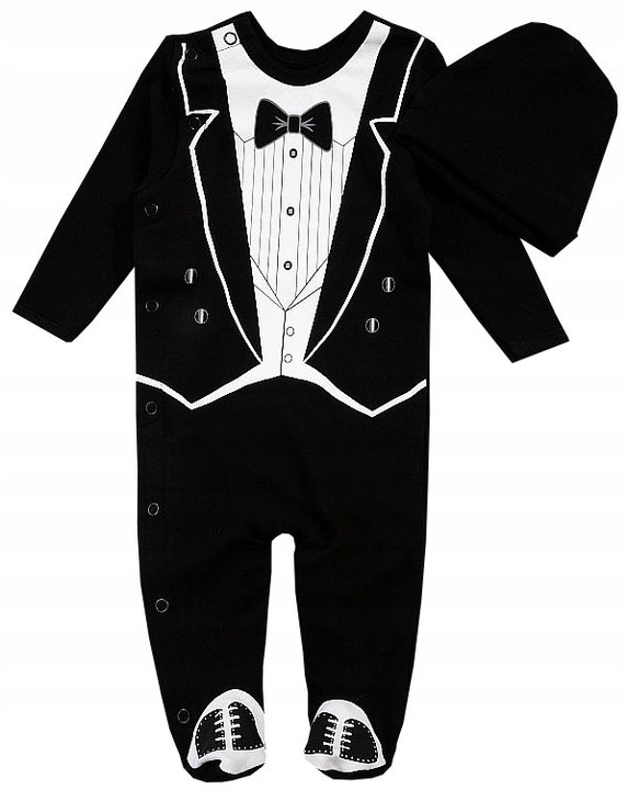 ZESTAW ELEGANT PAJACYK FRAK I CZAPKA 0-3 J185