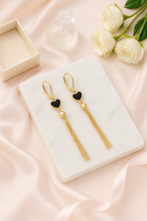 Złote kolczyki 925 Długie Wiszące Łańcuszki Serca Srebro 925 Złocone