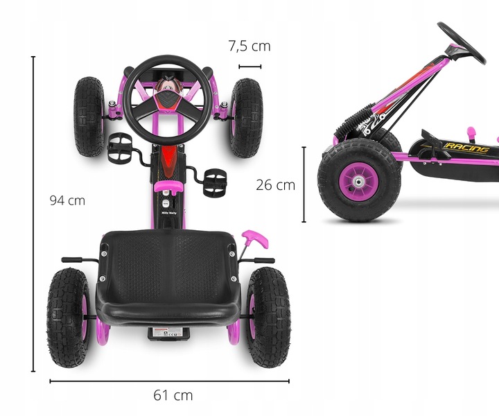 Gokart na pedały Milly Mally Thor Pink
