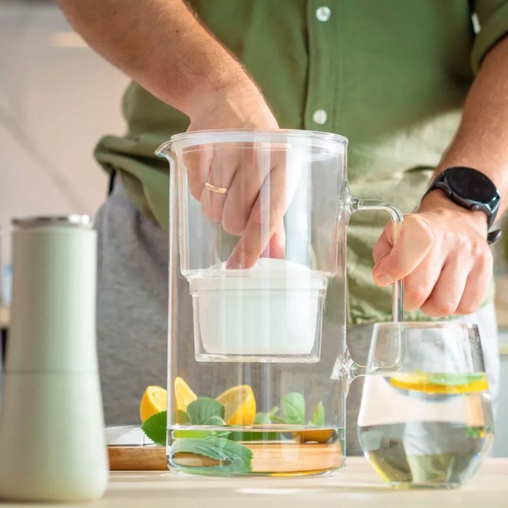 Dzbanek filtrujący SZKLANY 3l WESSPER D2 BOROSILICATE BIAŁY + 4X WKŁAD