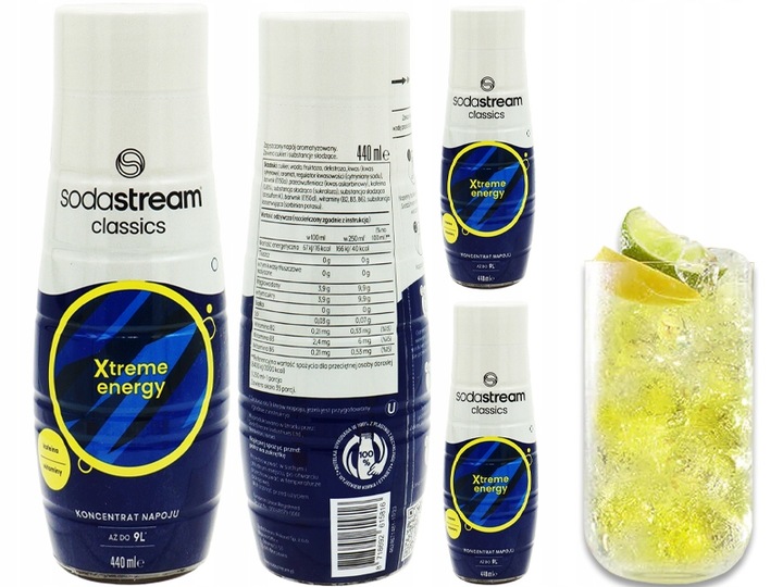 3x SYROP SODASTREAM XTREME ENERGY ENERGETYK DO SATURATORA 9L NAPOJU z 440ml