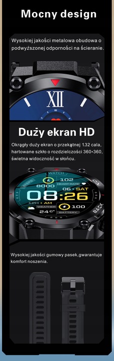 Smartwatch GRAVITY GT8-2 CZARNY Męski BRANSOLETA TĘTNO KALORIE SEN ROZMOWY