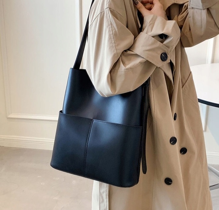 Torebka Damska Szoperka CZARNA Torba na Ramię Pojemna Shopper A4 Eko Skóra