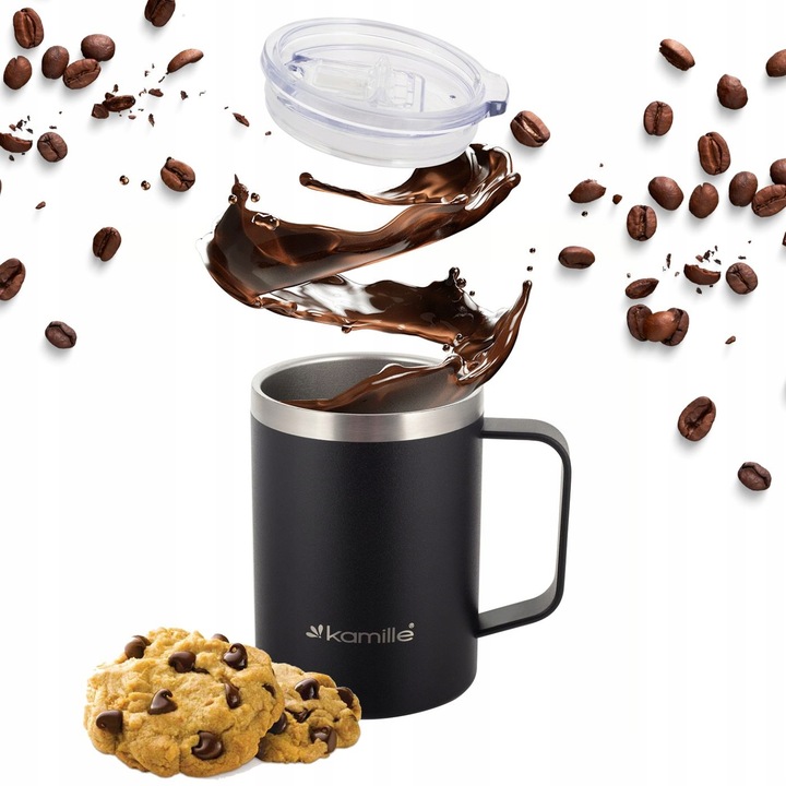 KUBEK TERMICZNY stalowy TERMOS do kawy herbaty z uchwytem KAMILLE 360ml