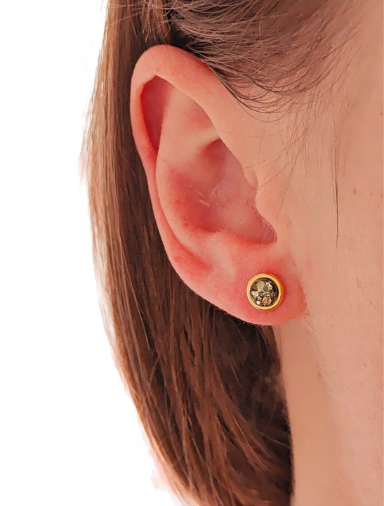 ZŁOTE KOLCZYKI Okrągłe z BURSZTYNEM Sztyft Wkrętki Srebro Pozłacane ŚLICZNE