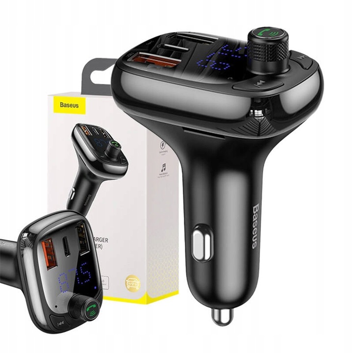 BASEUS TRANSMITER FM BLUETOOTH SZYBKA ŁADOWARKA 3x USB USB-C 36W PD QC 3.0