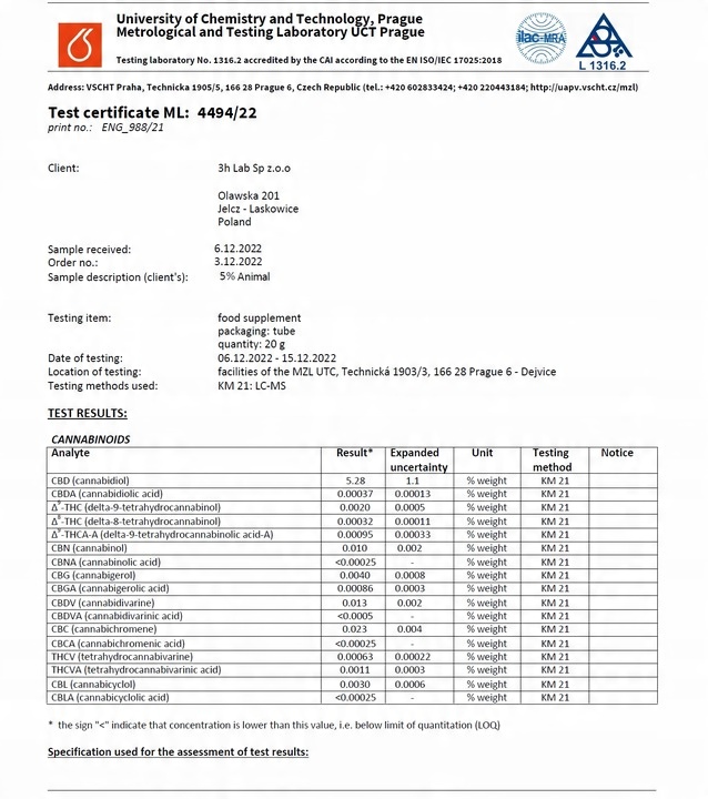 CBD 5% OLEJEK KONOPNY DLA PSÓW PSA KOTÓW KOTA 30ml BROAD SPECTRUM